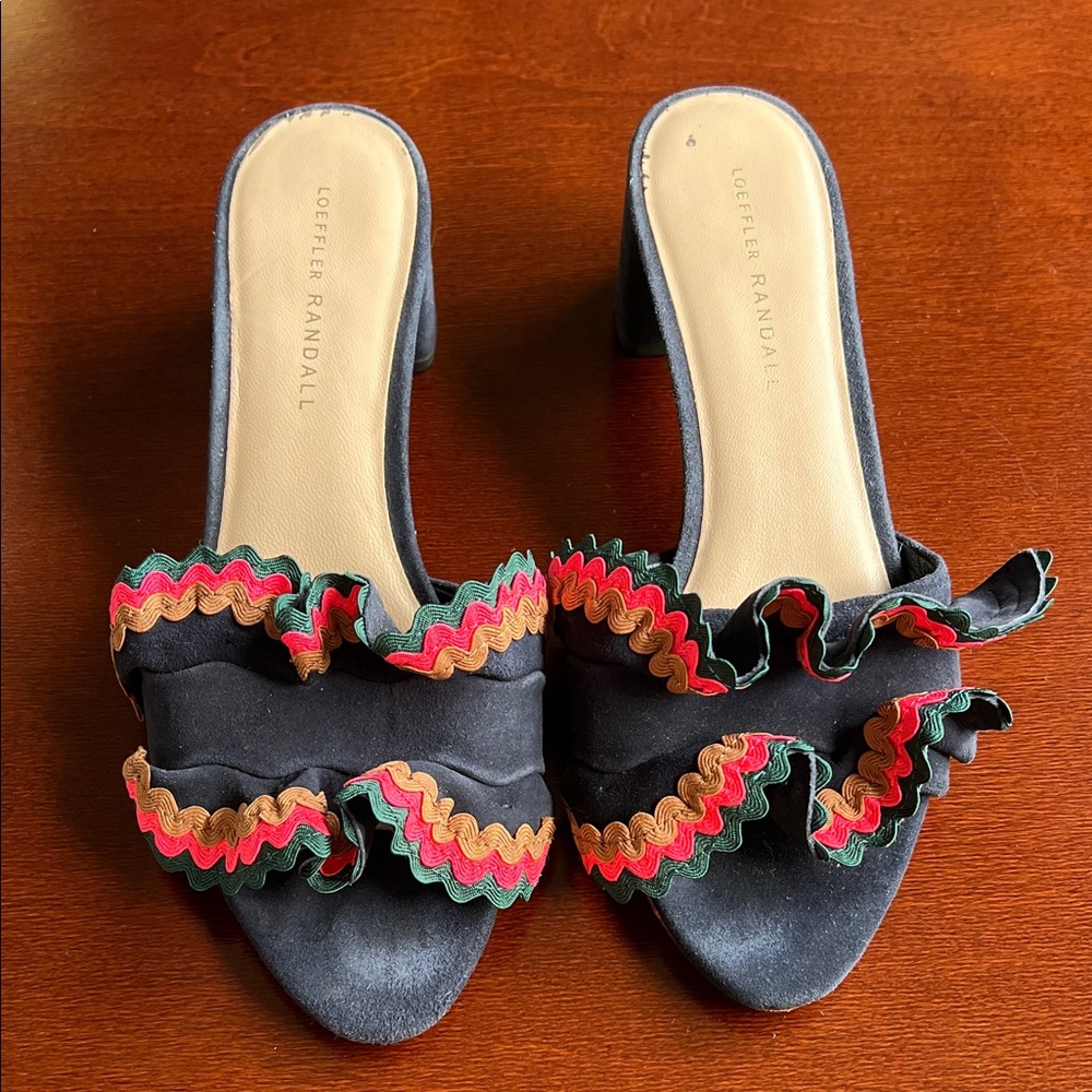Loeffler Randall Vera Navy Miles with Multicolor Ruffle Rickrack Trim